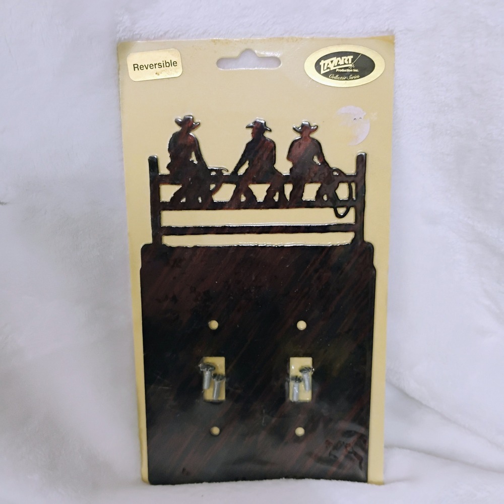 Vtg Lazart Metal Double Toggle Light Switch Cover Cowboys Fence Western Decor O